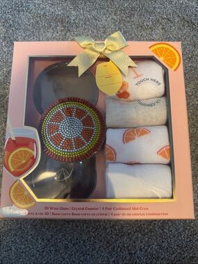 Spritz White & Peach Orange Slice Cozy Sock Gift Set
